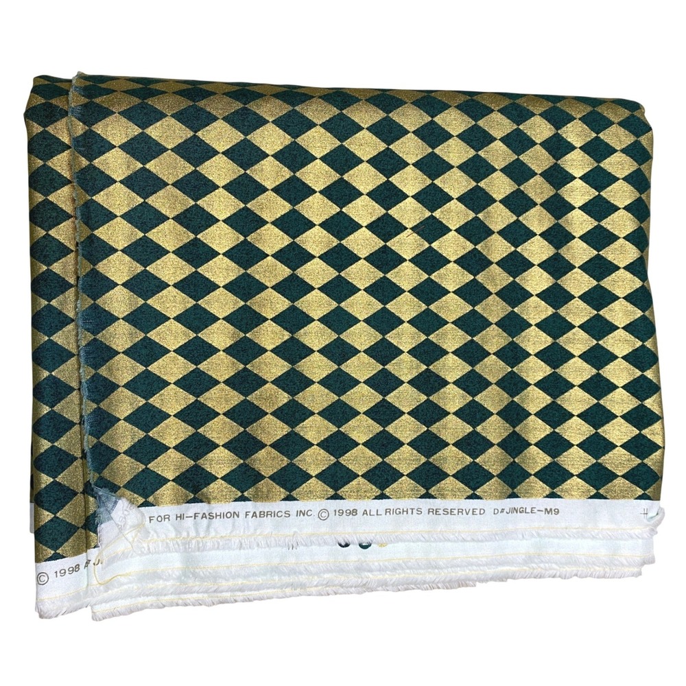 Vintage 90s Timeless Treasures Gold Green Harlequin Diamond Fabric Fall Holiday